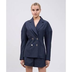 Givenchy Double Breasted Cuffed Jacket Blazer in Denim Blue FR 36 4